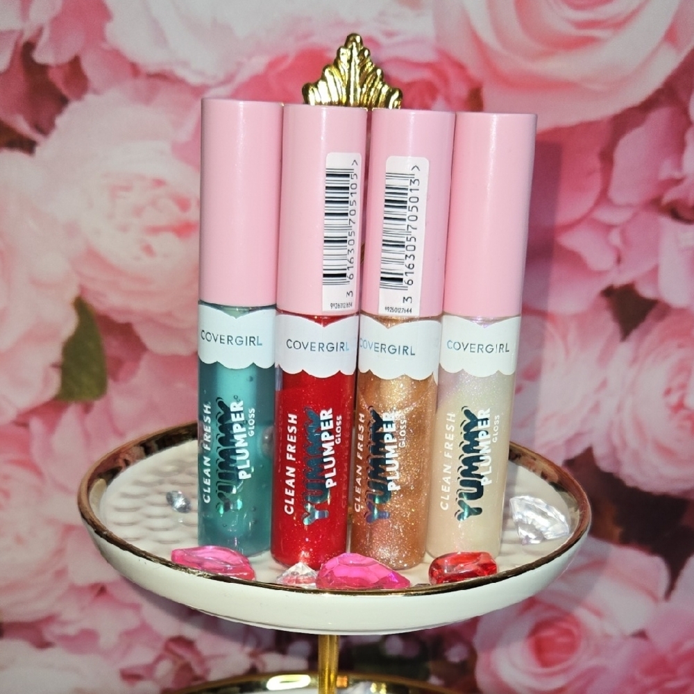 COVERGIRL Clean Fresh Plumping Lip Gloss Set of 4 - Red, Gold, Clear NEW/sealed